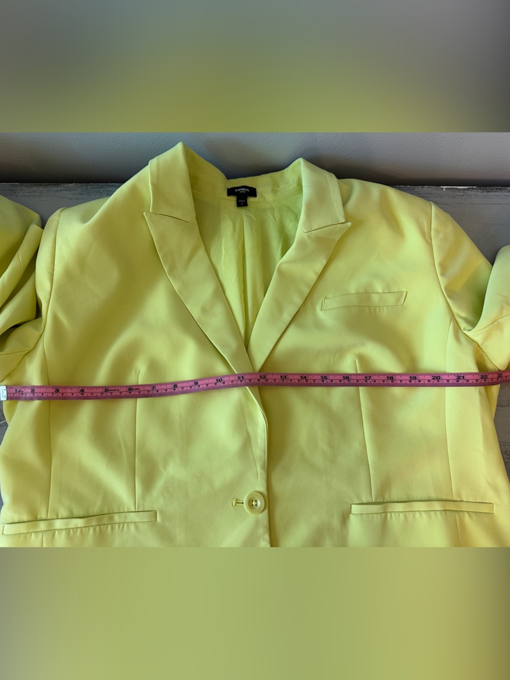 Express Bright Yellow Single-Button Women's Blazer Cropped - Picture 3 of 4